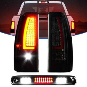 lot 369 image: LED Tail Light  3rd Brake Light Kit for Chevy Silverado 1500 2500 HD 1999-2002, for GMC Sierra 1500 2500 HD 1999-2003 Fleetside Bedtype, Rear Brake Cargo Lamp Taillight Assembly, Smoke Lens - Retail $104