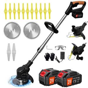 lot 373 image: Electric Weed Wacker Cordless, 21V Weed Cordless Eater with 2Pcs 4.0Ah Batteries,3 in 1 Brush Cutter, Lightweight Grass TrimmerLawn Edger for Garden Yard - Retail $4,372