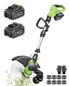 lot 374 image: DEGGE Cordless Electric Weed Wacker, 2 X 21V Battery Powered Weed Eater, 2 in 1 String Trimmer & Lawn Edger with Auto Feed, 650W Motor, 8 Spools for Yard Garden Sideway - Retail $67
