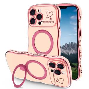 lot 423 image: BLUE NOT PINK TKJSQ Case for iPhone 11 Pro Max with Magnetic Stand, Luxury Plating Curly Wavy Frame and Cute Heart Pattern, Lens Edge Raised Protection, Slim Shockproof Soft Case for iPhone 11 Pro Max-Blue - Retail $674