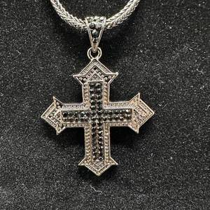 lot 9 image: Black Accent Cross Pendant Necklace with 24in Chain 2.5 in New