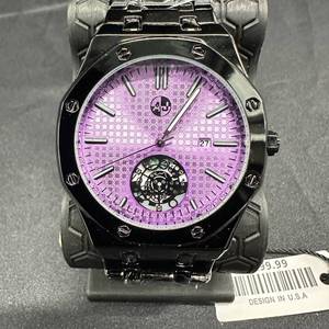 lot 12 image: New Purple & Black Analog 43mm Wristwatch with Date Display and Bracelet Band