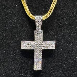 lot 20 image: New Cross Pendant Necklace with Clear Stone Setting and 24in Gold-Tone Chain, 2.25 in