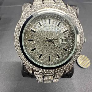 lot 21 image: Clear Stone-Set 42.5mm Wristwatch with Date Window and Link Bracelet