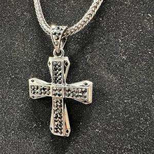 lot 36 image: New Cross Pendant Necklace with Black Stone Accents on 24in Chain