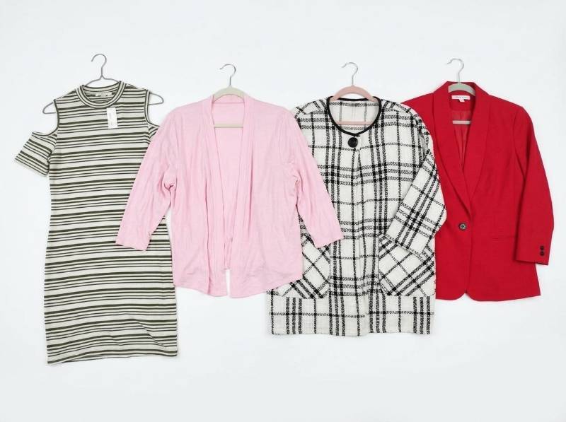 lot 4645 image: Womens Clothing Lot �� Striped Dress, Cardigan, Plaid Blouse