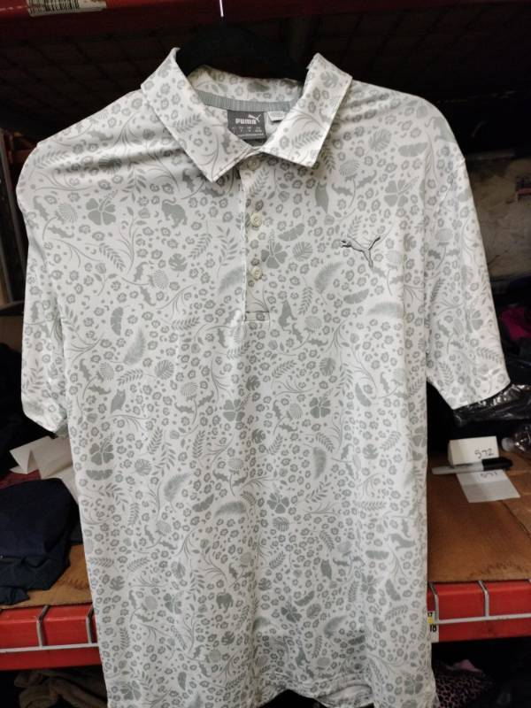 lot 571 image: Puma Mens Short Sleeve Golf Polo Shirt Gray Floral Animal Print Size S