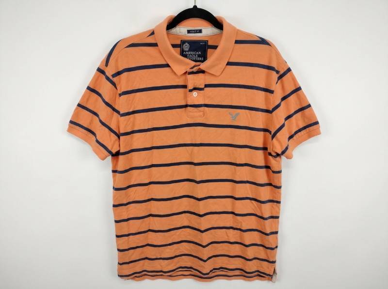 lot 633 image: American Eagle Outfitters Athletic Fit Striped Polo Shirt XXL Orange & Navy