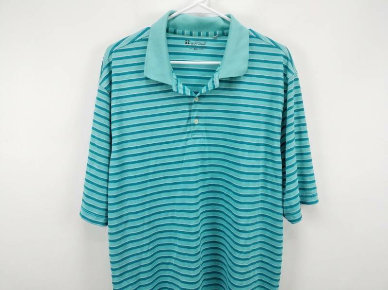 lot 647 image: Gear For Sports XXL Mens Striped Short Sleeve Polo Shirt Teal & White