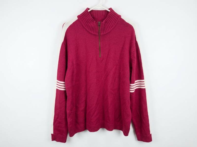 lot 665 image: Red Camel XL Quarter-Zip Knit Sweater Red w White Stripes