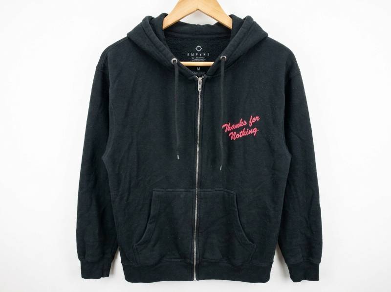 lot 696 image: Empyre Mens Full-Zip Hoodie Black Size M Thanks for Nothing Graphic