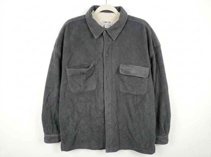 lot 701 image: Cherokee Mens Large Gray Fleece Button-Front Shirt 100% Polyester - L