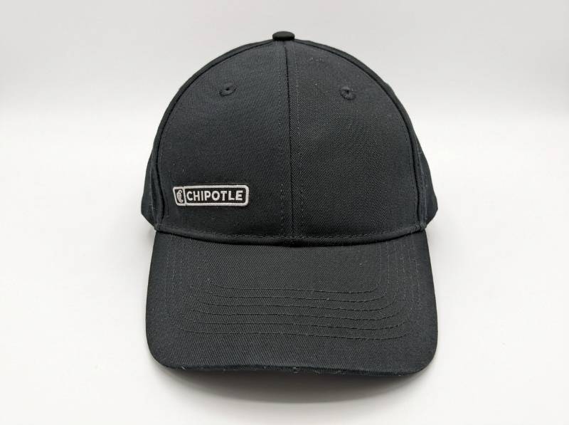 lot 730 image: Chipotle Black Baseball Cap with Embroidered Logo Patch, Loomstate Label