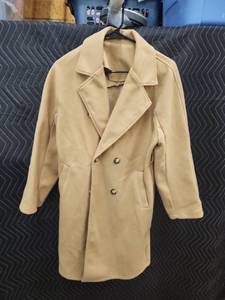 lot 2119 image: Double-Breasted Camel Tan Long Coat Size S Polyester