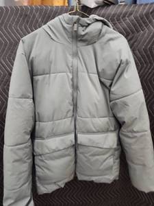 lot 2128 image: Hooded Quilted Puffer Jacket Gray-Green Size S Full-Zip w Front Flap Pockets