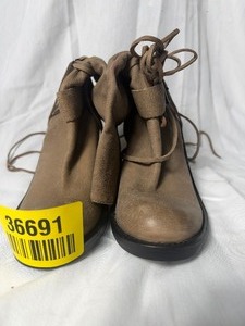lot 36691 image: vince camuto mocha colored mid calf leather boot with buckle and tie size 9.5