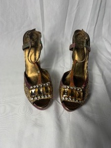 lot 36693 image: vince clamuto maria snakeskin glitter leather platform heel 9.5