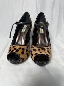 lot 36719 image: steve madden womens faux fur leopard print high heel size 9.5