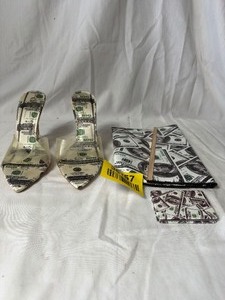 lot 36757 image: OLYVIA JAYMES money $100 open toed high heel size 8 with matching purse and wallet