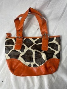 lot 36778 image: cow print orangedk brownlt brown small leather carrying purse