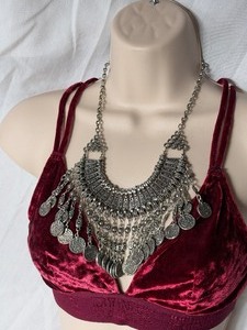 lot 36825 image: Vintage Tribal Statement Necklace Boho Ethic Coin Bib Choker Silver Gypsy Necklace.