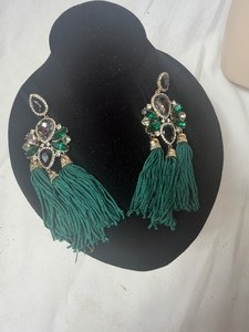 lot 36862 image: Emerald, Green Jewl and Fringe Earrings