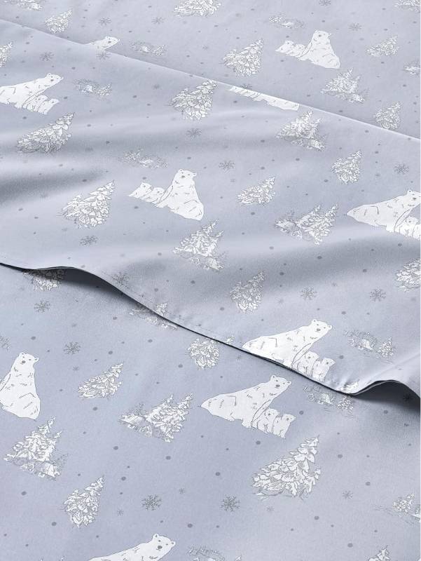 lot 27123 image: Queen Polar Bears Sheet Set - Holiday Xmas Pattern Bedding Set - Deep Pockets - Snug Fit - 4PC - Wrinkle Free & Easy Care - Comfy, Cozy Festive Winter - Holiday Sheets for Women, Men, Kids & Teens - Color Gray. - Retail $40