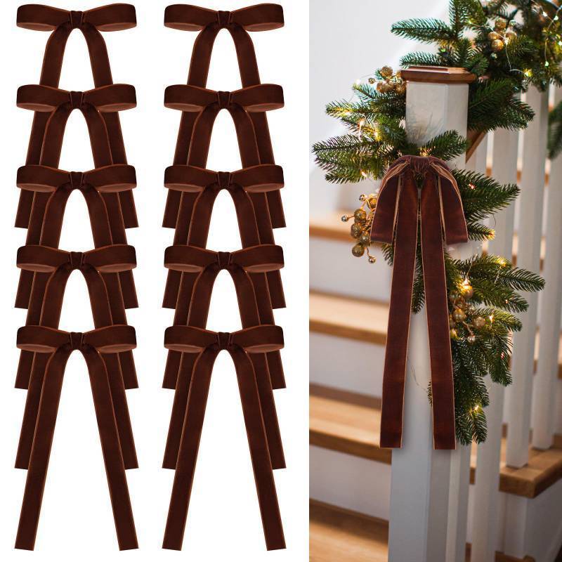 lot 34590 image: Reddish Brown 24 Pcs Velvet Bows Christmas Tree Ornaments Valentines Day Bows Decoration for Garland Home Coquette Wedding Decor (9 x 13 Inch, Width of 1) - Retail $22