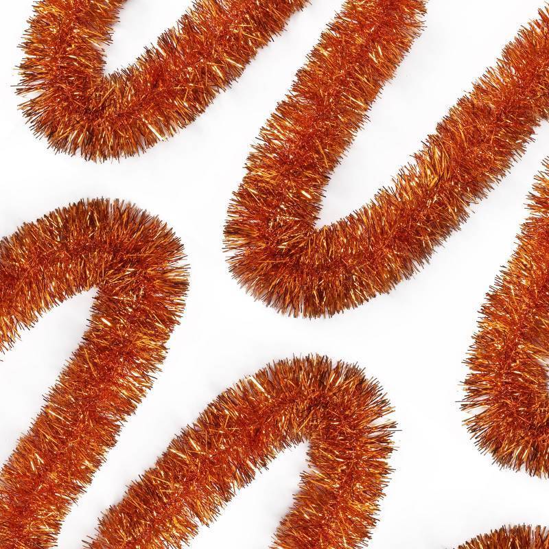 lot 33821 image: 50 Feet Orange Tinsel Garland Christmas Foil Tinsel Garland Decoration Metallic Banner Wall Hanging Streamers for Christmas Tree Birthday Party Decorations (3.54 x 50, Orange) - Retail $16