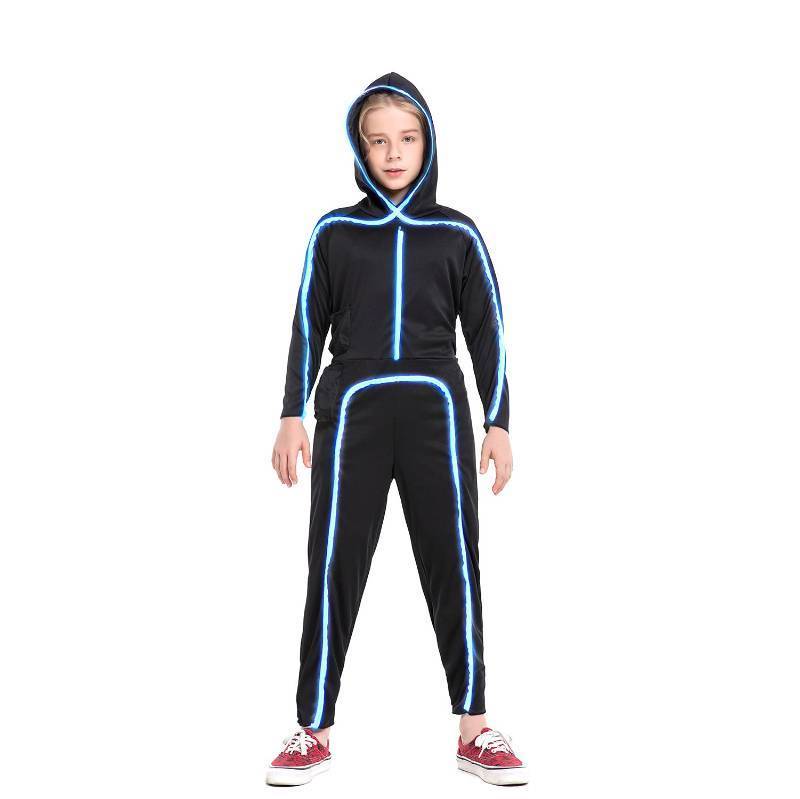 lot 71788 image: Light Up Stick Figure Costume Kids, Led Stick Man Costumes Child Boys Girls, Halloween Glow in Dark Stickman Cosplay Youth(Ice Blue, 56) - Retail $34