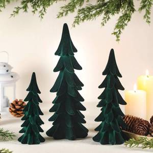 lot 59866 image: 3 Set Velvet Christmas Tree Figurines, Green - Retail $31