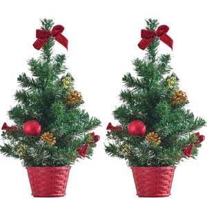 lot 59871 image: 2 PCS Small Christmas Tree Tabletop - Artificial Mini Xmas Tree in Pot for Table Desk Mantel Decor 16.5 Inches Red - Retail $26