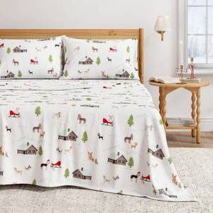 Great Bay Home Christmas Flannel Sheet Set King Size - 100% Turkish Cotton, Double-Brushed, Winter Bed Sheets - Ultra-Soft, Cozy, 4-Piece Holiday Bedding Set (Pups with Hats) - Retail: $55