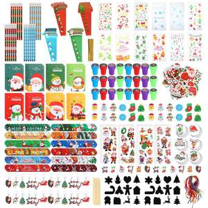 lot 59878 image: Christmas Classroom Gifts for Students from Teachers Bulk Xmas School Stationery Party Favors Class Stocking Stuffers Pencil Eraser Ruler Stamp Notepad Sticker Bracelet Goodie Bag - Retail $20