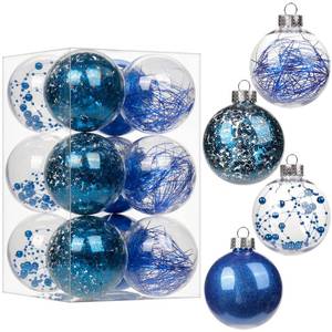 lot 59893 image: 80mm3.15 Shatterproof Clear Plastic Christmas Ball Ornaments Decorative Transparent Xmas Balls Baubles Set with Stuffed Delicate Decor Hanging Christmas Tree Ornaments(12 Counts, Blue) - Retail $20