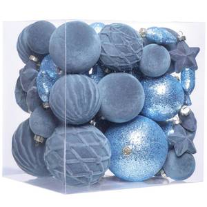 lot 59895 image: 40 Pcs Velvet Christmas Ball Ornaments Dusty Blue Christmas Tree Decorations with Paper Ornaments, Shatterproof Hanging Xmas D�cor Set for Office Home Holiday in 3 Sizes(Small Medium Large) - Retail $30