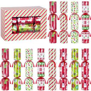 lot 59899 image: 12 Pack Christmas Party Favors Non-Snap, Christmas Red & Green Festive Design with Party Hat, Joke, Little Gifts, 6 Styles Christmas Party Crackers with Gifts for Kids and Adults Holiday Winter Dinners - Retail $20