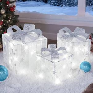 lot 59900 image: Set of 3 Lighted Gift Boxes, Christmas Decorations - Retail $30