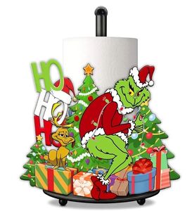 lot 59903 image: GRINCH Paper Towel Holder, Metal Countertop Paper Towel Stand, Festive Holiday Kitchen Bathroom Decor, Cute Party Accessory & Home Organizer - Retail $18
