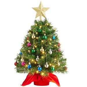 lot 59904 image: 242FT Mini Christmas Tree Tabletop Set with Clear LED Lights, Artificial Mini Christmas Tree with Star Treetop and Hanging Ornaments, Best DIY Xmas Decorations - Retail $20