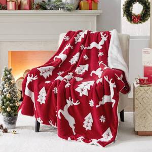 lot 59905 image: Christmas Throw Blanket for Couch - Christmas Decorations Gifts for Women, Warm Sherpa Deer Throw Blanket, Red 50x60 - Retail $30