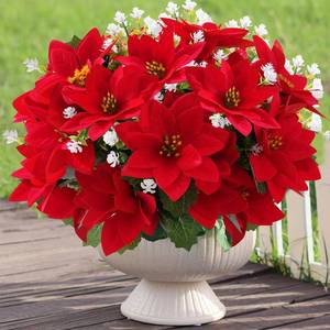 lot 59906 image: Christmas Artificial Flowers for Outdoors 12PC Poinsettia Flowers - Retail $18