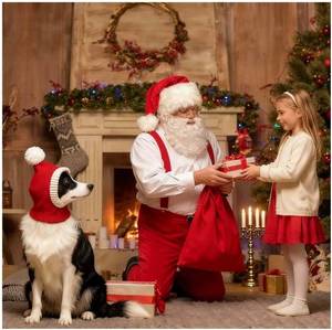 lot 59912 image: Christmas Dog Santa Hat Costume for Large Dog,Warm Winter Dog Hat Neck Ear Warmer, Christmas Dog Santa Claus Costume Outfit, Stretchy Soft Knit Fabric, Big Fluffy Pom Pom - Retail $18