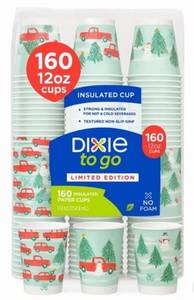 lot 59914 image: Dixie to Go Cups, 12 Ounce, 160 Count - HOLIDAY EDITION - Retail $30