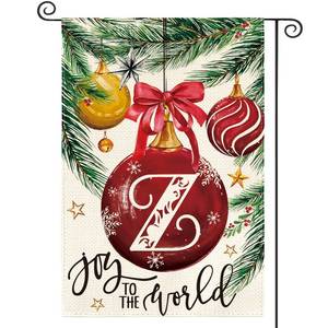 lot 59927 image: Christmas Monogram Letter Z Garden Flag Ornament Baubles 12x18 Inch Double Sided Outside, Small Burlap Family Last Name Initial Winter Yard Outdoor Flag - Retail $8