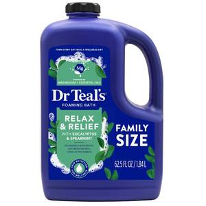 lot 59941 image: Dr Teals Foaming Bath with Pure Epsom Salt, Relax & Relief with Eucalyptus & Spearmint, 62.5 fl oz - Retail $14