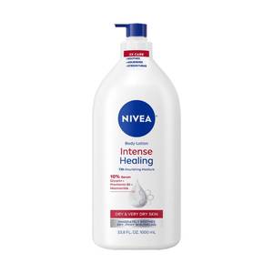 lot 59945 image: NIVEA Intense Healing Body Lotion for Very Dry and Itchy Skin  72-Hour Moisturizer  Value Size 33.8 fl oz, PUMP BROKE OFF. - Retail $22