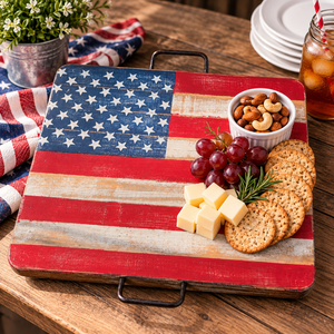 lot 1701 image: Handmade Americana Flag Wood Tray with Side Handles