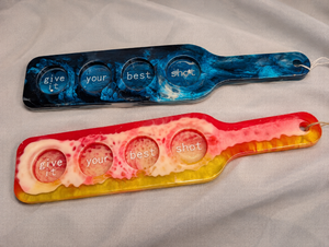 lot 1708 image: Handmade Resin Shot Glass Flight Boards, Set of 2, Bottle Shape