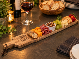 lot 1709 image: New Wooden Cowboy Snacks Serving Board with Handle